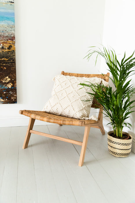 Large Handwoven Cream Diamond Pattern Cushion