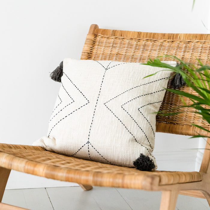 Cream Cushion With Stitched Pattern