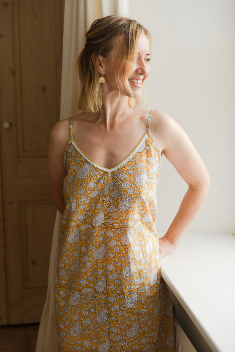Hand Block Printed Cotton Camisole Nightdress - Soha