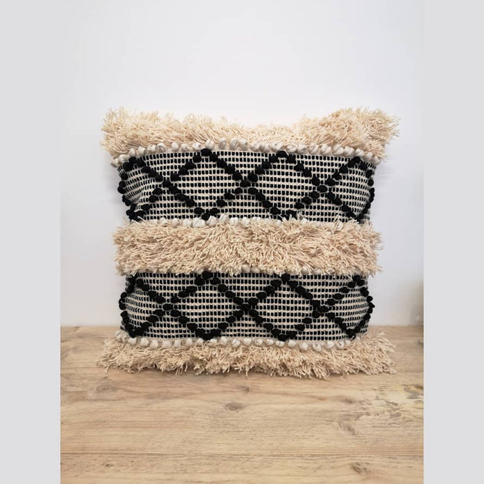 Cream & Black Patterned Cushion