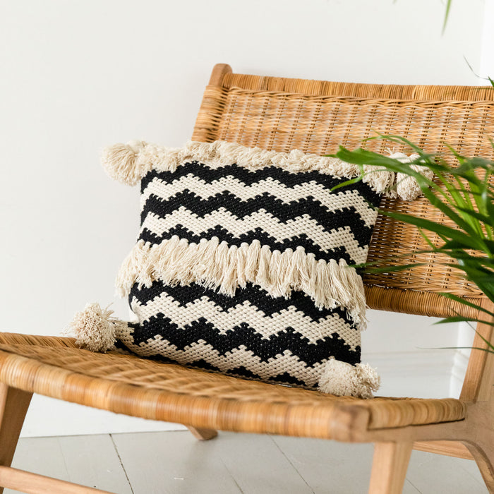 Handwoven Black & Cream Zigzag Cushion